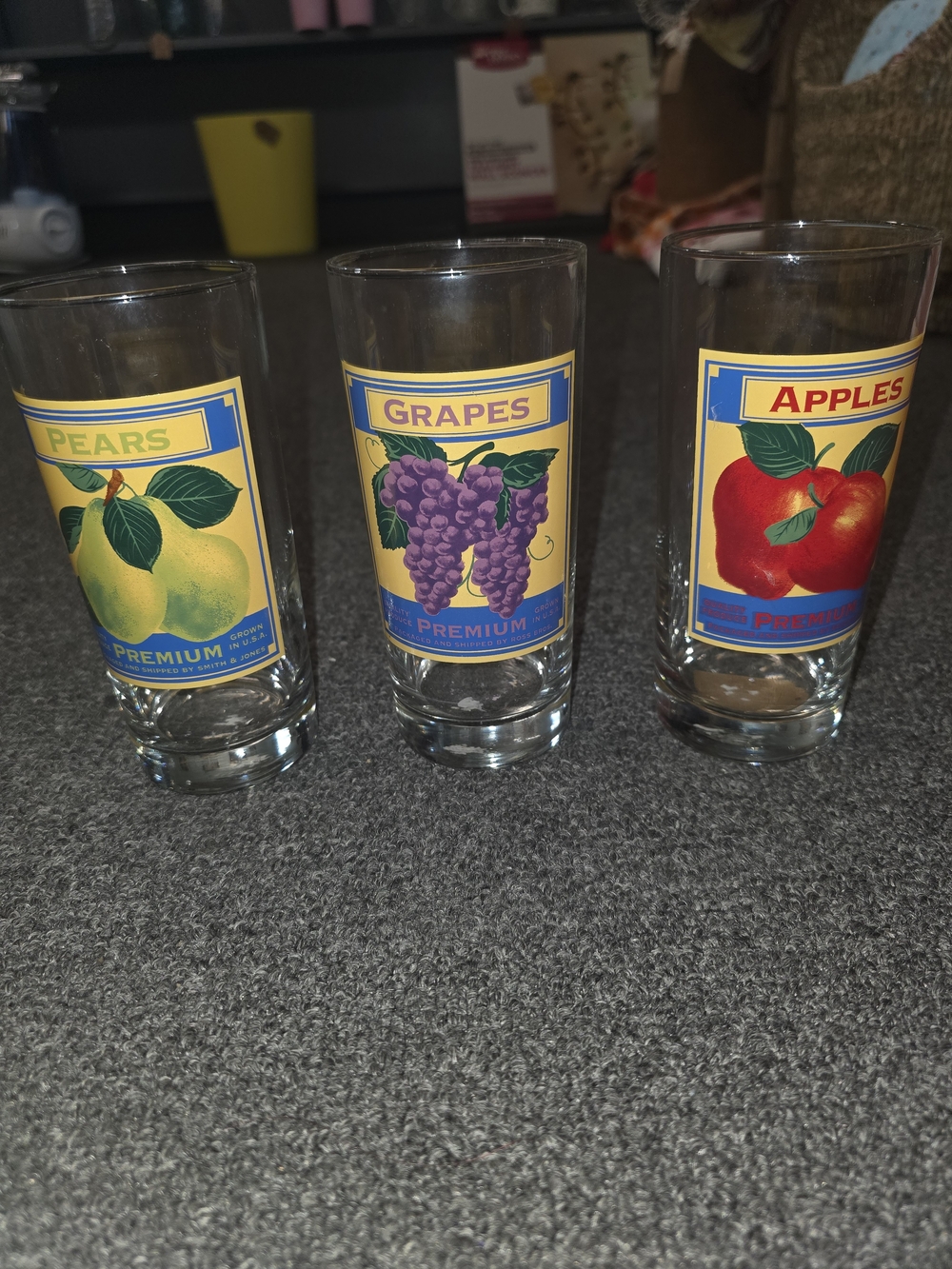 Set Of 3 Fruit Label Glassware